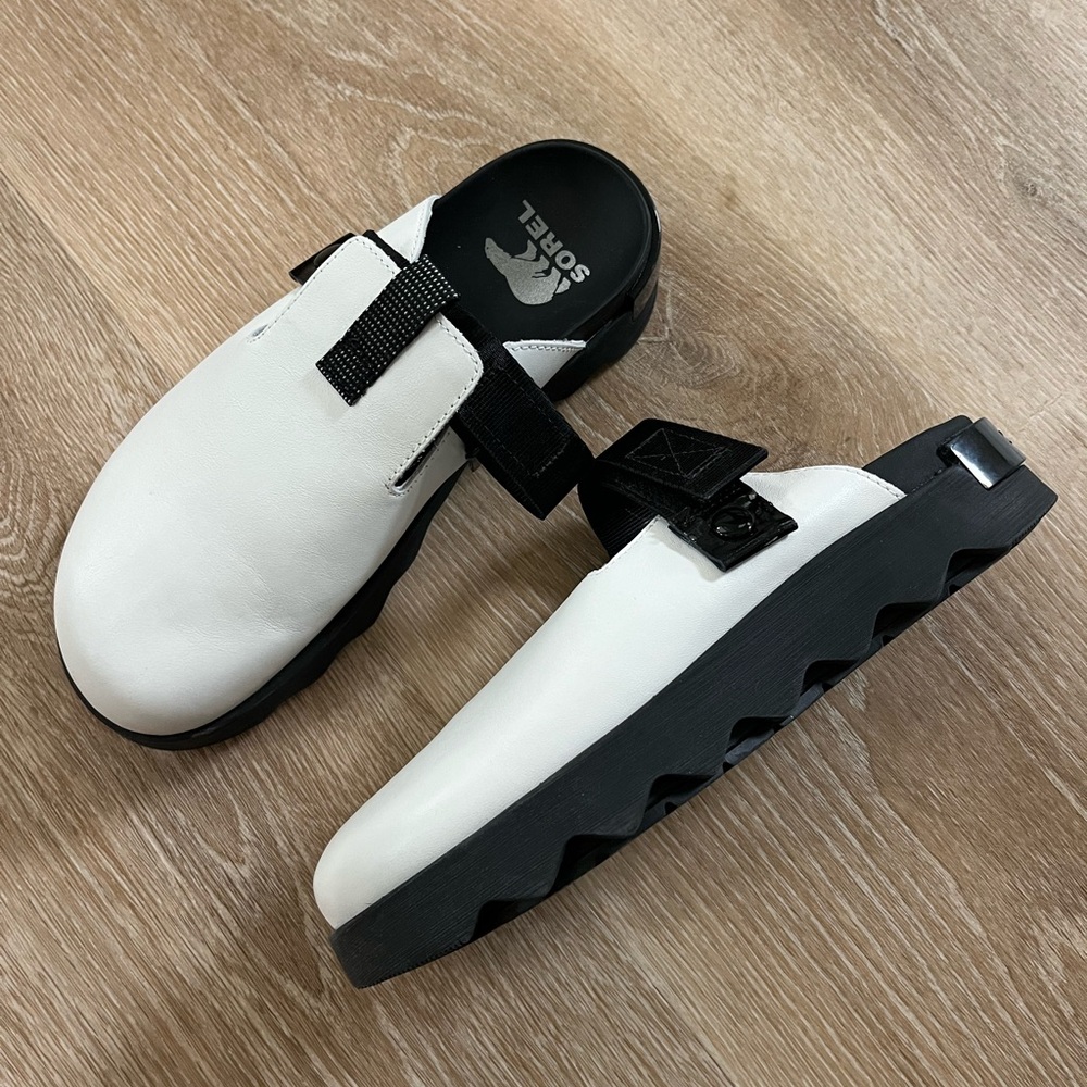 NEW Sorel Vibe Clog white Leather Platform Chunky Sz 9